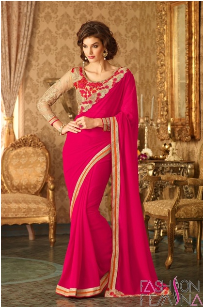 Shocking Pink Silk Saree – Faash Wear